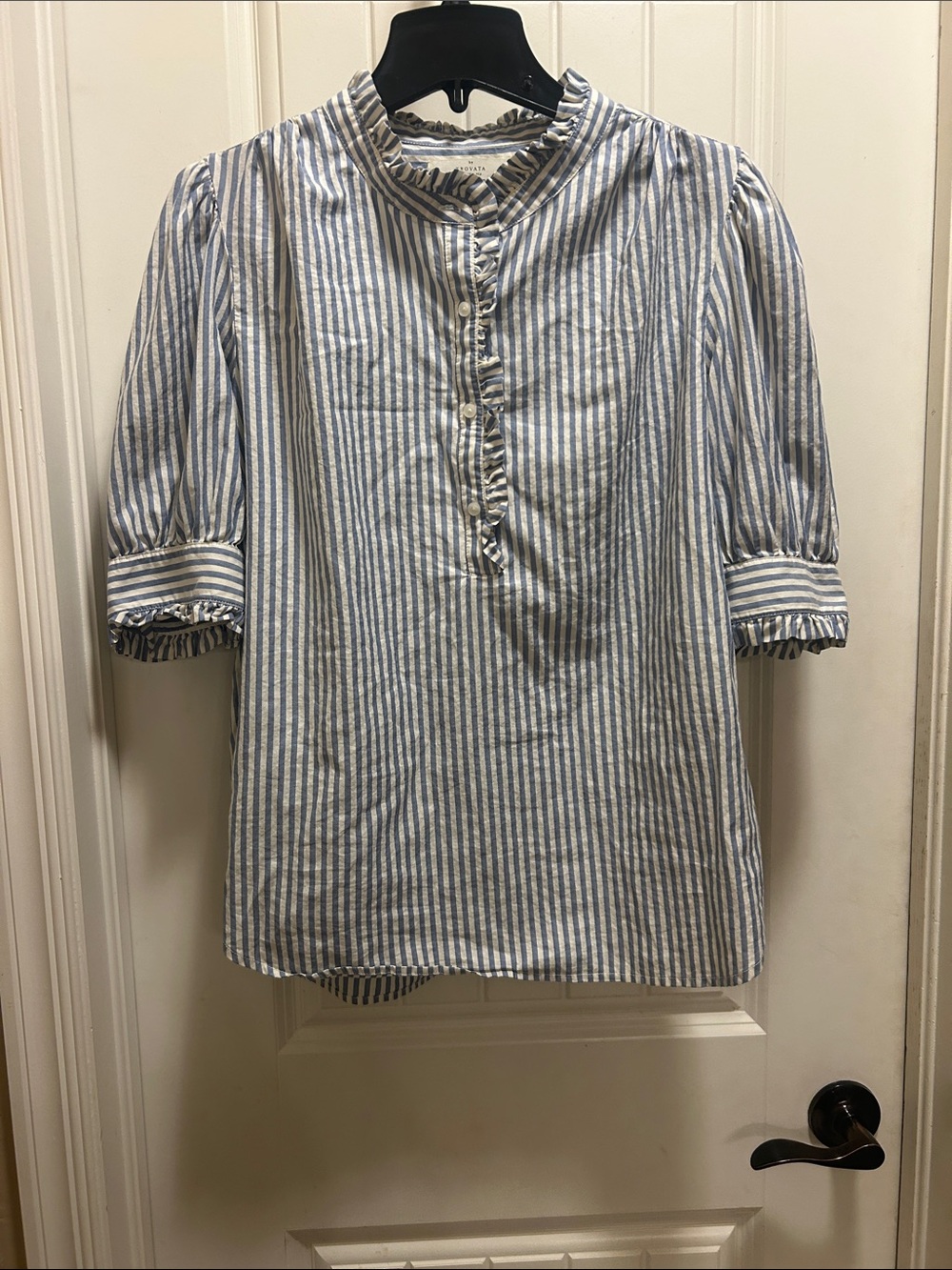 Trovata Birds of Paradise Blue and White Striped cotton shirt
